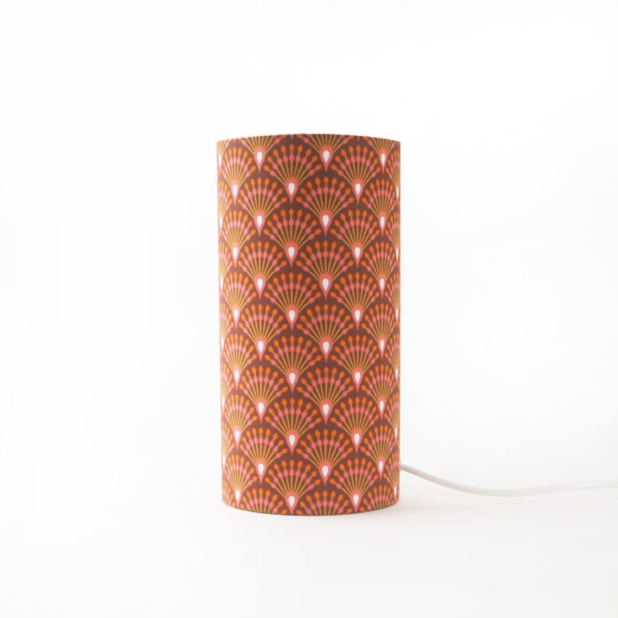 lampe tube en tissu imprimé art deco orange